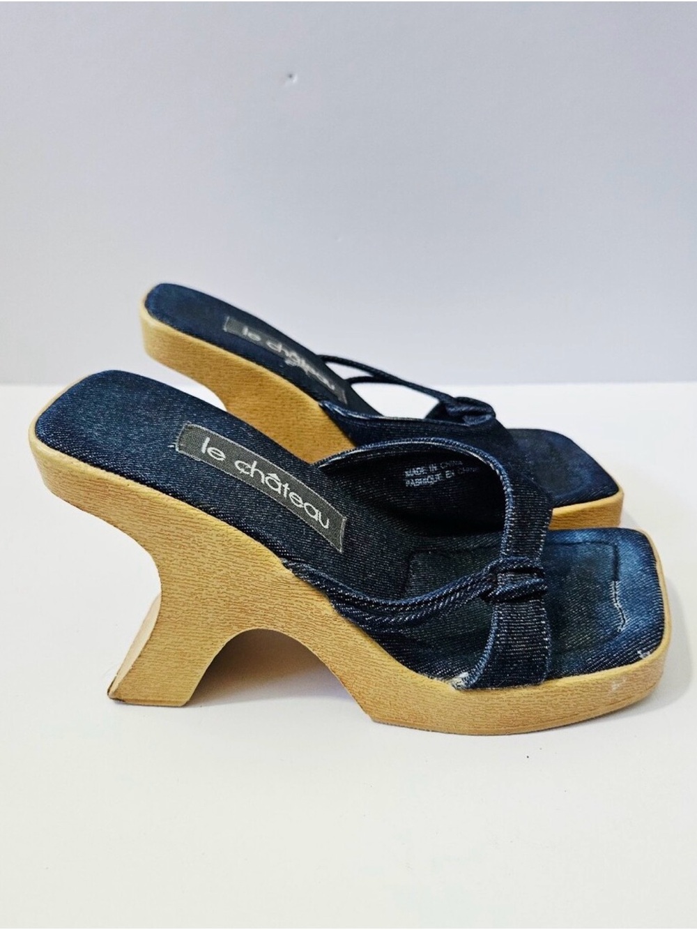 Le Chateau Denim Wooden Heels